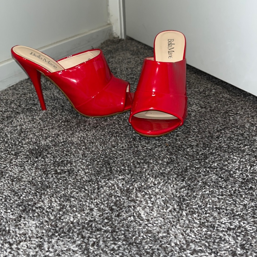Red slip on/mule heels size 7